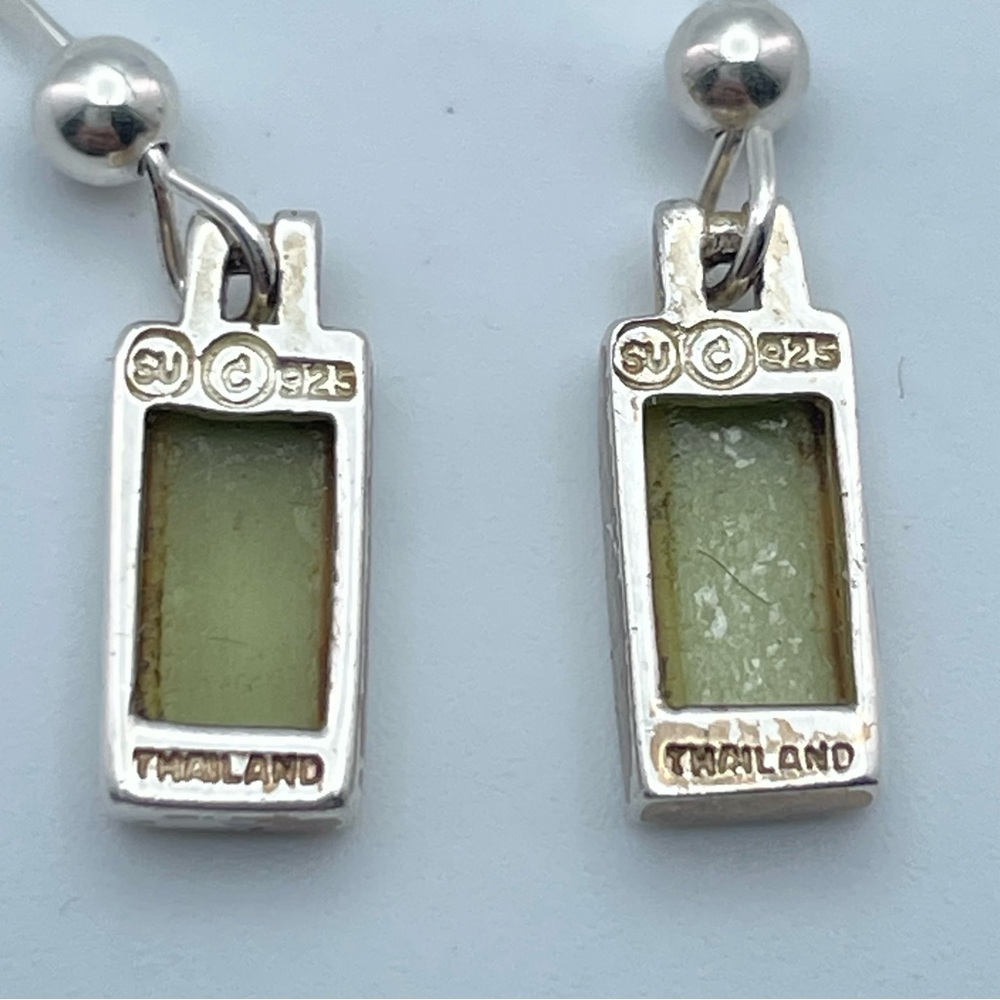 Cute 925 Sterling Silver Rectangular Green Inlay … - image 2